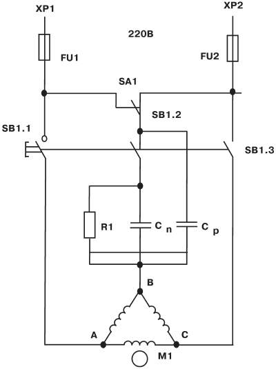 Запуск трехфазного двигателя от однофазной сети без конденсатора схема